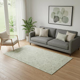 5' X 8' Artichoke Green And Ivory Geometric Washable Area Rug With UV Protection
