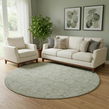 8' Artichoke Green And Ivory Geometric Washable Round Rug With UV Protection
