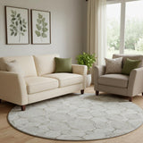 8' Beige And Brown Geometric Washable Round Rug With UV Protection
