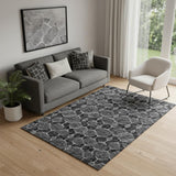 5' X 8' Black And Ivory Geometric Washable Area Rug With UV Protection