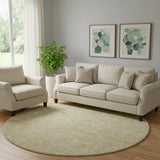 8' Gold And Ivory Geometric Washable Round Rug With UV Protection