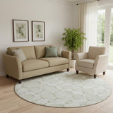 8' Green And Beige Geometric Washable Round Rug With UV Protection