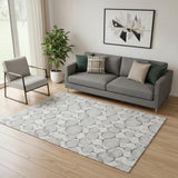 5' X 8' White And Gray Geometric Washable Area Rug With UV Protection