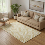 5' X 8' Gold And Ivory Geometric Washable Area Rug With UV Protection