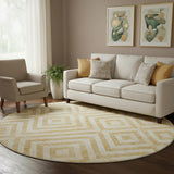 8' Gold And Ivory Geometric Washable Round Rug With UV Protection