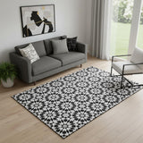 5' X 8' Black And Silver Geometric Washable Area Rug With UV Protection