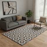 5' X 8' Charcoal Silver And Copper Geometric Washable Area Rug With UV Protection