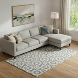 8' X 10' Gray Ivory And Gold Geometric Washable Area Rug With UV Protection