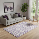 5' X 8' Lavender And Ivory Geometric Washable Area Rug With UV Protection