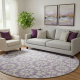 8' Lavender And Ivory Geometric Washable Round Rug With UV Protection