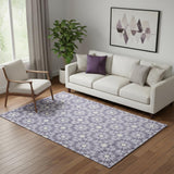 5' X 8' Lilac And Ivory Geometric Washable Area Rug With UV Protection