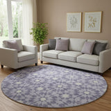 8' Lilac And Ivory Geometric Washable Round Rug With UV Protection