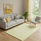 5' X 8' Yellow Ivory And Gray Geometric Washable Area Rug With UV Protection