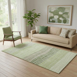 5' X 8' Artichoke Green And Taupe Striped Washable Area Rug With UV Protection