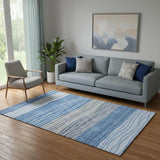 5' X 8' Blue And Gray Striped Washable Area Rug With UV Protection