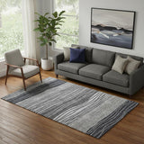 5' X 8' Gray And Silver Striped Washable Area Rug With UV Protection