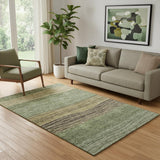 5' X 8' Olive Green Gold And Brown Striped Washable Area Rug With UV Protection