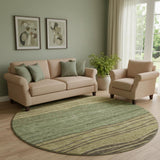 8' Olive Green Gold And Brown Striped Washable Round Rug With UV Protection