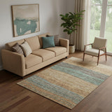 5' X 8' Terra Cotta Gray And Beige Striped Washable Area Rug With UV Protection
