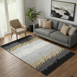 5' X 8' Black Beige And Silver Striped Washable Area Rug With UV Protection