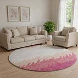 8' Blush And Ivory Striped Washable Round Rug With UV Protection