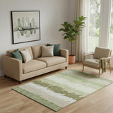 5' X 8' Green And Beige Striped Washable Area Rug With UV Protection