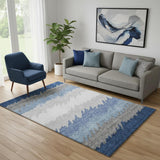 5' X 8' Navy Blue Gray And Silver Striped Washable Area Rug With UV Protection