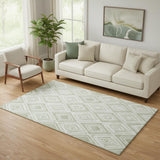 5' X 8' Artichoke Green And Ivory Diamond Washable Area Rug With UV Protection