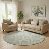 8' Artichoke Green And Ivory Diamond Washable Round Rug With UV Protection