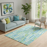 5' X 8' Aqua Green And Ivory Abstract Washable Area Rug With UV Protection