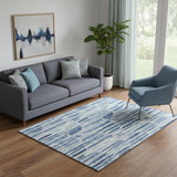 5' X 8' Blue And Ivory Abstract Washable Area Rug With UV Protection