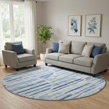 8' Blue And Ivory Abstract Washable Round Rug With UV Protection