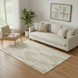 5' X 8' Gold Ivory And Beige Abstract Washable Area Rug With UV Protection