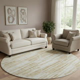 8' Gold Ivory And Beige Abstract Washable Round Rug With UV Protection