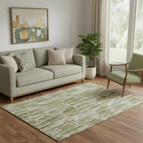 5' X 8' Olive Green Brown And Ivory Abstract Washable Area Rug With UV Protection