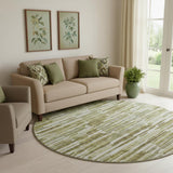 8' Olive Green Brown And Ivory Abstract Washable Round Rug With UV Protection