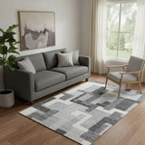 5' X 8' Gray Silver And Ivory Abstract Geometric Washable Area Rug With UV Protection