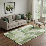 5' X 8' Green And Ivory Abstract Geometric Washable Area Rug With UV Protection