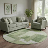 8' Green And Ivory Abstract Geometric Washable Round Rug With UV Protection