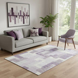 5' X 8' Lavender And Ivory Abstract Geometric Washable Area Rug With UV Protection