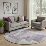 8' Lavender And Ivory Abstract Geometric Washable Round Rug With UV Protection