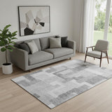 5' X 8' Silver And Gray Abstract Geometric Washable Area Rug With UV Protection