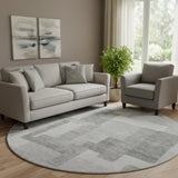 8' Silver And Gray Abstract Geometric Washable Round Rug With UV Protection