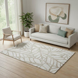 5' X 8' Beige And Brown Floral Washable Area Rug With UV Protection