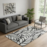 5' X 8' Black And Beige Floral Washable Area Rug With UV Protection