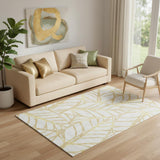 5' X 8' Gold And Beige Floral Washable Area Rug With UV Protection
