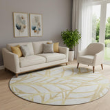 8' Gold And Beige Floral Washable Round Rug With UV Protection