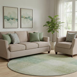 8' Artichoke Green Teal Blue And Beige Abstract Washable Round Rug With UV Protection
