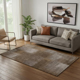 5' X 8' Chocolate And Ivory Abstract Washable Area Rug With UV Protection