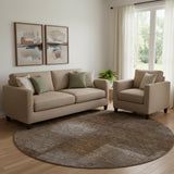 8' Chocolate And Ivory Abstract Washable Round Rug With UV Protection